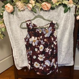 Loft flowy tank top blouse in burgundy blue w/ multicolor floral design size S.